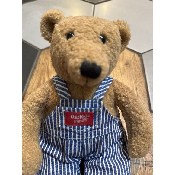 Eden OshKosh Teddy Bear Plush in Striped Overalls 11" EUC Stuffy Vintage CUTE - Picture 2 of 6